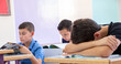 © nooh - Student putting his head on the desk ,looks not feeling well or sleeping