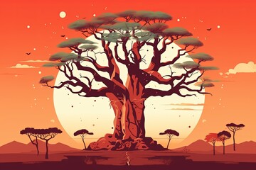 Poster - Baobab tree modern graphic design.