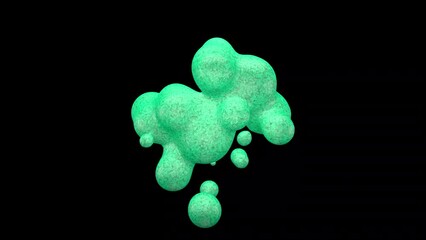 Wall Mural - 3D animation of mint abstract smooth liquid shape. 4k seamless loop 3D animation. Smooth animation of bubbles, metaball with inner glow. isolated on black background.