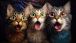 Cats, Open mouth, Surprised, Amazed, Incredulous, Astonished, Shocked, Tongue, Wallpaper. THE WOW CATS! Three little amazed felins with tongues out of the mouth.