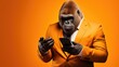 Ironic, Gorilla, Smartphone, Incompetent, Incapable, Unable, Ignorance, Ignorant, Error, Problem. THE EXPERT. Grappling with technological advancement. Tries to figure out where the problem is