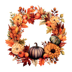 Wall Mural - Autumn wreath watercolor for decorative design. Vintage banner for wallpaper design.