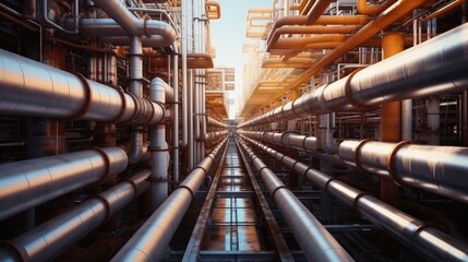 Poster - Pipeline and pipe rack of petroleum at industrial zone, Chemical, Industrial plant.