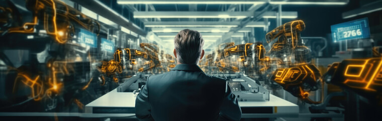 Aufkleber - Engineer manager are working with Ai computer virtual with robotic arm of the car production plant.