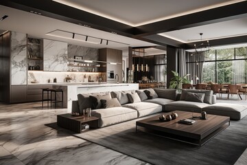 Wall Mural - Luxurious a modern living room and kitchen in a home or villa.