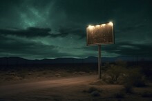 Generative AI, Vintage Empty Sing Or Billboard In The Desert Of Alien Planet, In The Space