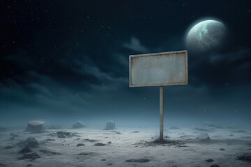 Generative AI, vintage empty sing or billboard in the desert of alien planet, in the space