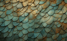 Turquoise Fish Scales Texture Background.