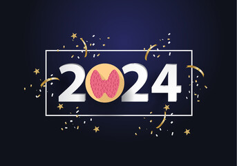 happy new year 2024. 2024 with thyroid icon	