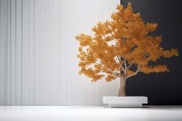 Wall Mural - Minimalist white oak tree shape against vibrant contemporary backdrop with blank space above for text. Generative AI