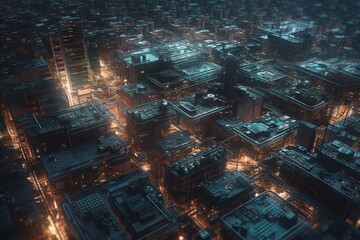  Illustration showcasing a futuristic city integrated on a circuit board. Generative AI