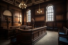 Interior Of A Crown Court Room In St. George's Hall, Liverpool, UK. Generative AI