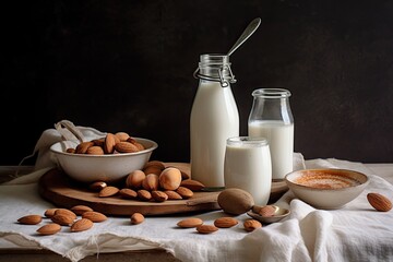 Table set with almond milk