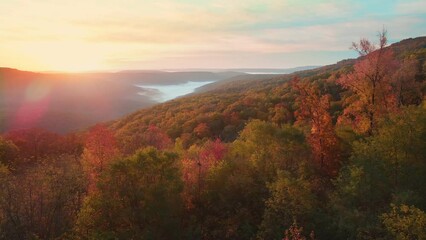 Wall Mural - Arkansas ozark mountain beautiful scenic forest in fall with autumn colored trees via drone aerial viewpoint