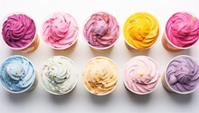 Colorful Ice Cream Cups On White Background Generative AI