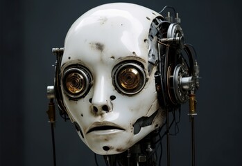 Poster - Artificial steel robot head with cyber face. Generate Ai