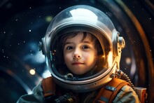 Fearless Astronaut Spaceship Space Child Boy. Generate Ai