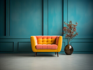Colorful Armchair modern luxury style in empty wall living room interior design 