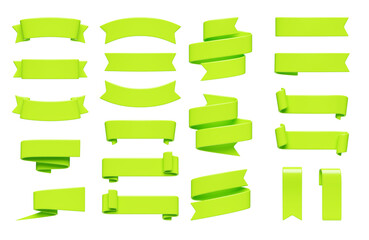 Poster - Green ribbon banner 3d render set.