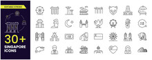 Country Singapore, Stroke Icon Collection. Set Of Architecture, Fashion, People, Item, Nature Background Concept. Infographic Traditional Ethnic Flat, Outline, Thin Line Icon