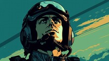 Man Pilot WW2 Propaganda Poster Retro Style