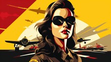 Woman Pilot WW2 Propaganda Poster Retro Style