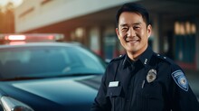 Asian Male Police Officer Man Smiling