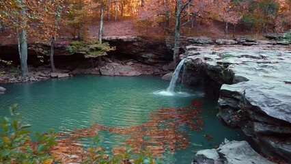 Wall Mural - Ozark mountain waterfall from the fall forest of Arkansas 