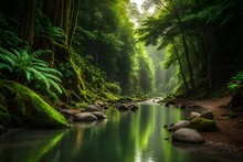 River In The Forest Generated By Ai	
