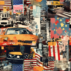 Naklejka na meble America travel collage artwork repeat pattern