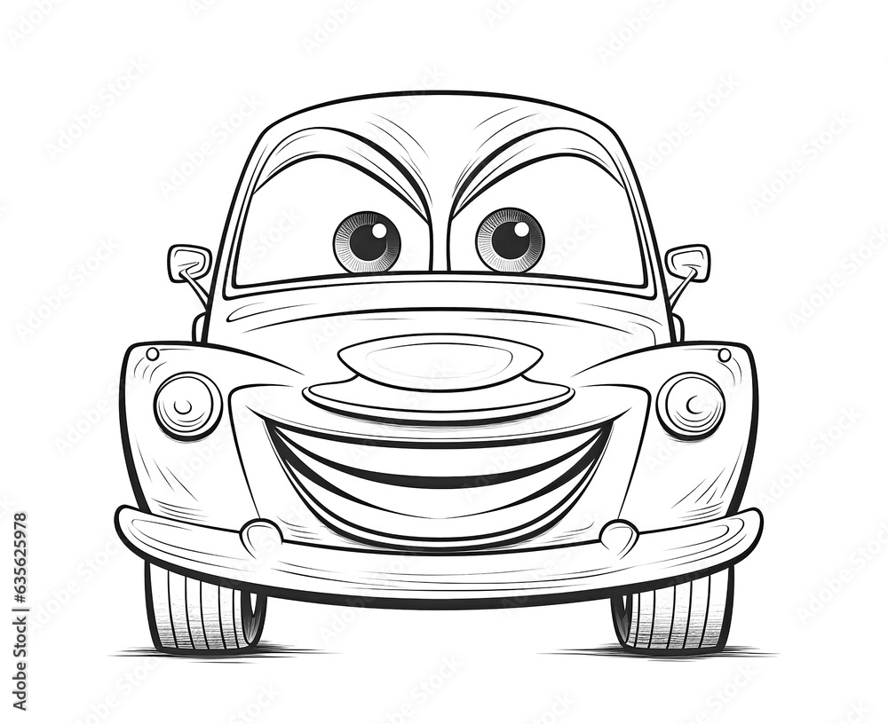 Coloring page for kids car smile cartoon style. Stock Photo | Adobe Stock