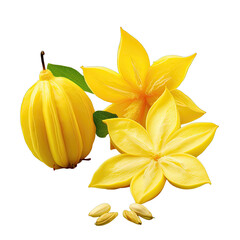 Sticker - High resolution image of fresh yellow carambola both whole and cut isolated on transparent background