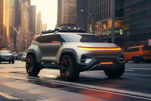 Futuristic Suv Car Driving On Road In New York