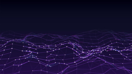 Poster - Digital dynamic wave of particles. Vector abstract blue futuristic background. Big data visualization.
