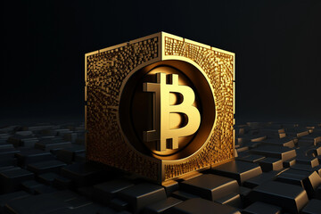 Wall Mural - Square shaped bitcoin logo