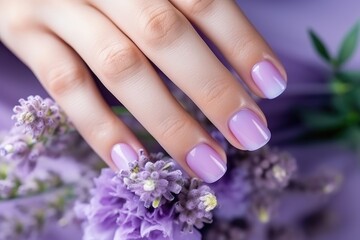 Wall Mural - Womans Hands With Trendy Lavender Manicure