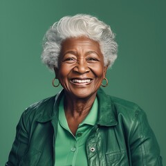 Wall Mural - Portrait of a Mature Black Woman Headshot on a Green Background