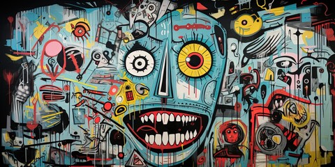 Wall Mural - painting style illustration of punk zombie graffiti style, Generative Ai