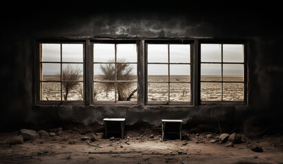 Wall Mural - Window detail in old abandoned house. AI generated