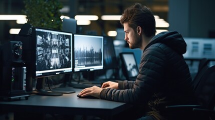 Programmer looking at monitor with smart eyes