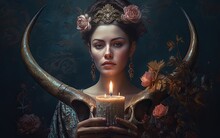 Beautifil Woman Witch With Candles