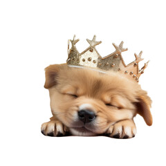 Sticker - Adorable crown wearing puppy taking a nap during the holidays