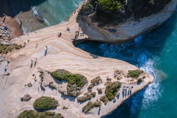 Wall Mural - Afionas, Greece - June 19, 2021: Drone photo of Kanali tou Erota - Channel of Love in Sidari