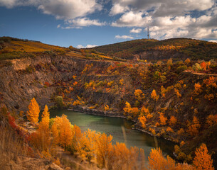 Wall Mural - Nice mine pit lake at Tarcal, Hungary in autumn