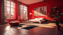 Interior Of A Room Red Design 