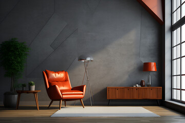 Wall Mural - Minimalist Interior with Orange Chair