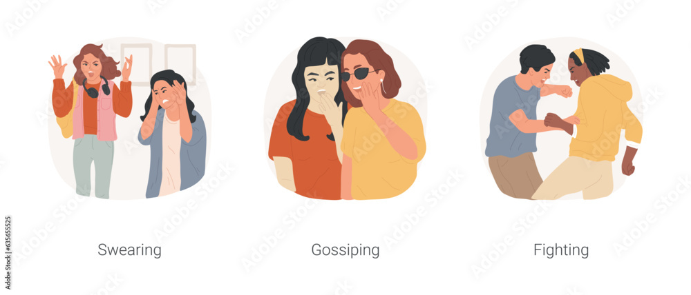 Teen bad manners isolated cartoon vector illustration set. Teen ...