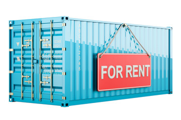 Poster - cargo container with for rent hanging sign, 3d rendering isolated on transparent background