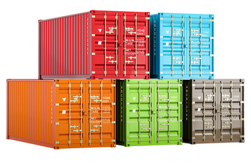 Poster - Stack of cargo containers. 3D rendering isolated on transparent background