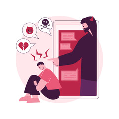 Poster - Cyberbullying abstract concept vector illustration. Online bullying, cyberbullying, social media negative comments, stop internet harassment, sharing private content, shaming abstract metaphor.